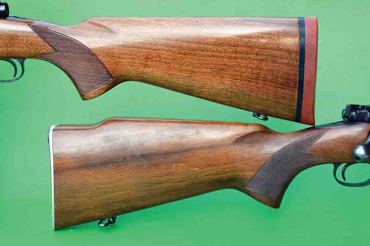 Early Model 70s featured low-comb stocks (top) that were primarily designed for use with open sights. However, as scope sights became more popular, high-comb stocks (bottom) became standard.